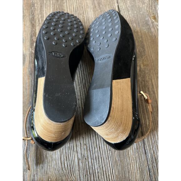 Tod's womens us 5 Black Patent Leather Ankle Strap Platform Wedge Pumps Sz 35.5 - Picture 8 of 14